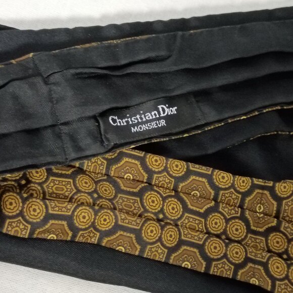 ❤️VINTAGE CHRISTIAN DIOR GOLD BLACK Silk Ascot Tie Scarf - Picture 6 of 7
